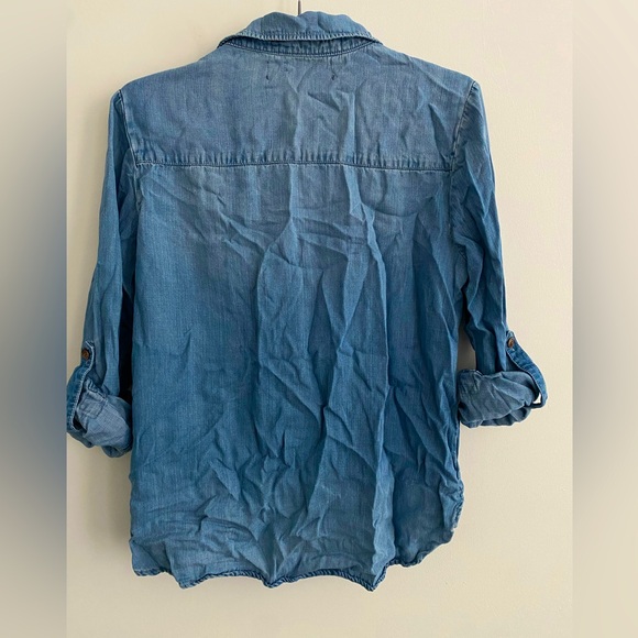 Denim Long Sleeve Top Roll Up Sleeves XS - Picture 2 of 6